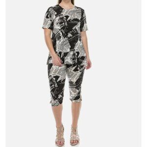 JOSTAR Poly‎ Spandex Stretch Knit TOP CAPRI PANT SET newspaper